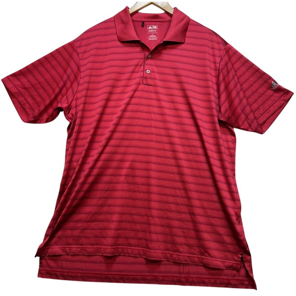 Adidas Men's ClimaLite Golf Polo Shirt Short Sleeve Stretch Size L Red Stripe
